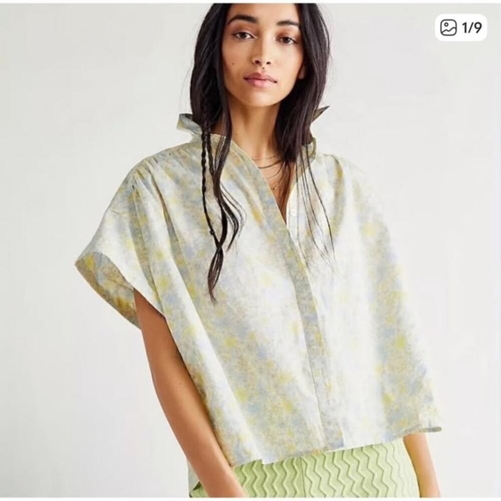 Free People Ditsy Floral Bring It Back Pure Cotton Boxy Oversized Blouse